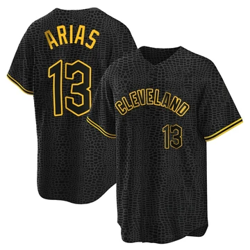 Cleveland Guardians ＃13 Gabriel Arias Men's Black Replica Snake Skin City Jersey