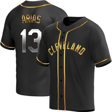 Cleveland Guardians ＃13 Gabriel Arias Men's Gold Replica Black en Alternate Jersey