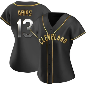 Cleveland Guardians ＃13 Gabriel Arias Women's Gold Replica Black en Alternate Jersey