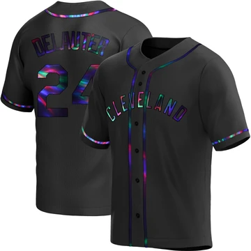 Cleveland Guardians ＃24 Chase DeLauter Men's Black Replica Holographic Alternate Jersey