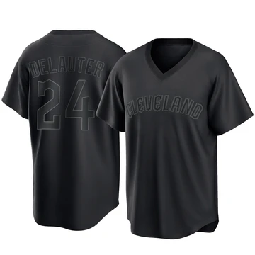Cleveland Guardians ＃24 Chase DeLauter Men's Black Replica Pitch Fashion Jersey