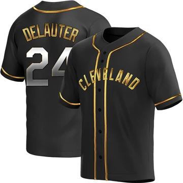 Cleveland Guardians ＃24 Chase DeLauter Men's Gold Replica Black en Alternate Jersey