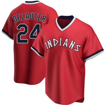 Cleveland Guardians ＃24 Chase DeLauter Men's Red Replica Road Cooperstown Collection Jersey