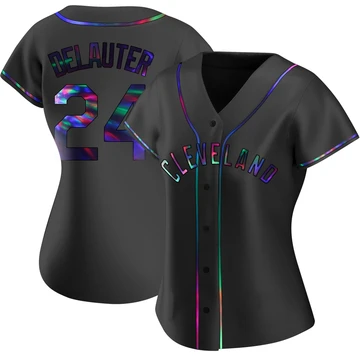 Cleveland Guardians ＃24 Chase DeLauter Women's Black Replica Holographic Alternate Jersey