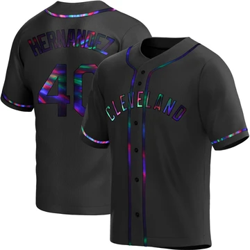 Cleveland Guardians ＃40 Carlos Hernandez Men's Black Replica Holographic Alternate Jersey