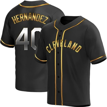 Cleveland Guardians ＃40 Carlos Hernandez Men's Gold Replica Black en Alternate Jersey