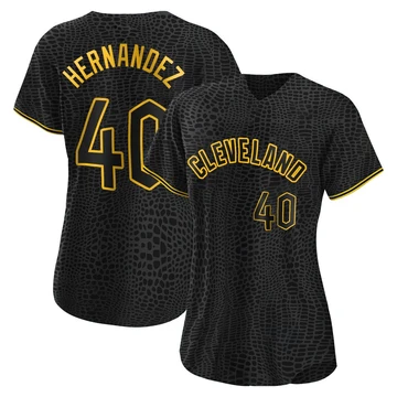Cleveland Guardians ＃40 Carlos Hernandez Women's Black Authentic Snake Skin City Jersey