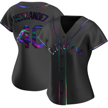 Cleveland Guardians ＃40 Carlos Hernandez Women's Black Replica Holographic Alternate Jersey