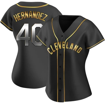 Cleveland Guardians ＃40 Carlos Hernandez Women's Gold Replica Black en Alternate Jersey