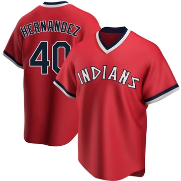 Cleveland Guardians ＃40 Carlos Hernandez Youth Red Replica Road Cooperstown Collection Jersey