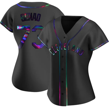 Cleveland Guardians ＃73 Angel Genao Women's Black Replica Holographic Alternate Jersey